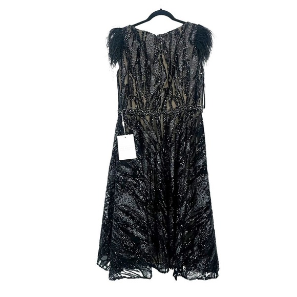 MAC DUGGAL Women's Embellished Feather Cap Sleeve Black Dress Size 4 NWT - Picture 12 of 12